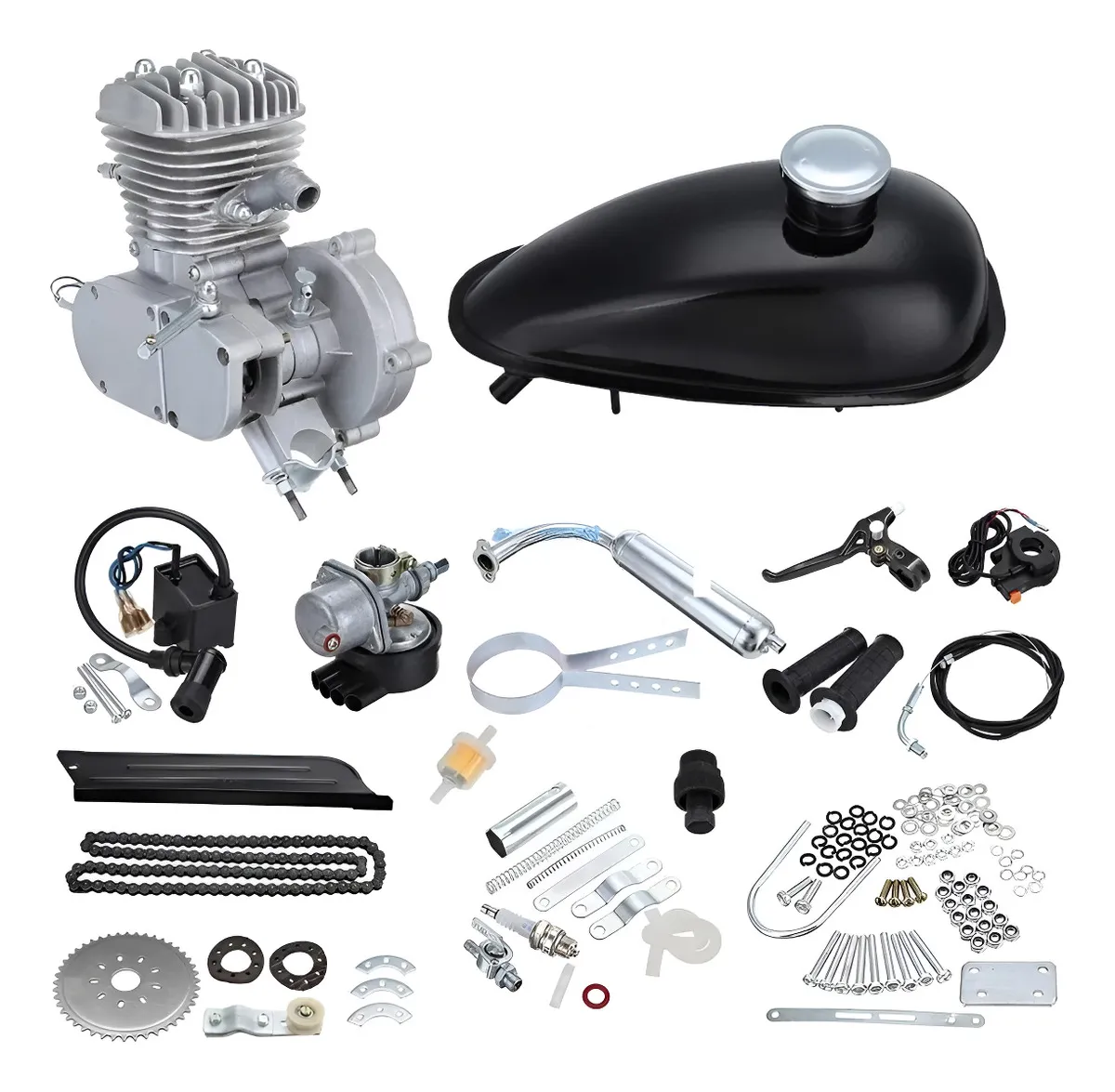 Motor-B 80cc 2 Tempos Kit Completo Bicicleta Bike Motorizada Prateado