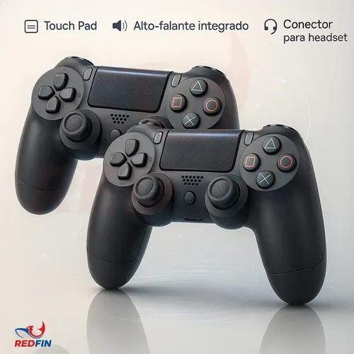 Kit 2 Controles Compatível Ps4 Cabo Controle Tv Samsung Pc P4 Ps 4 Bluetooth Dual Shock 4 Bluetooth Manete Pc Gamer Tv Smart Controle Bluetooth Sem Fio Celular Headset P2 Cor Preto