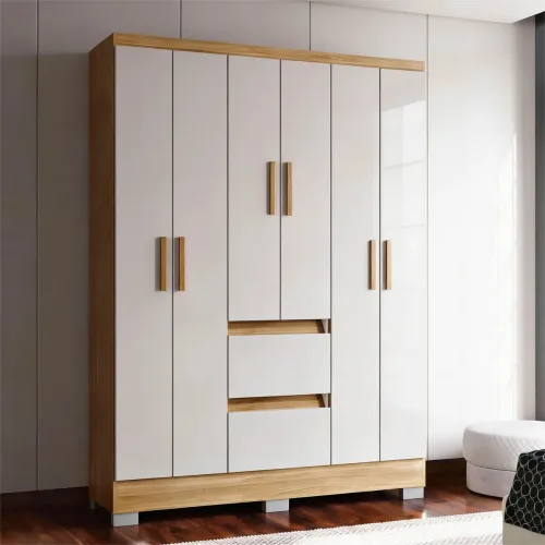 Guarda Roupa Napoles 6 Portas 2 Gavetas Poquema Cor Castanho