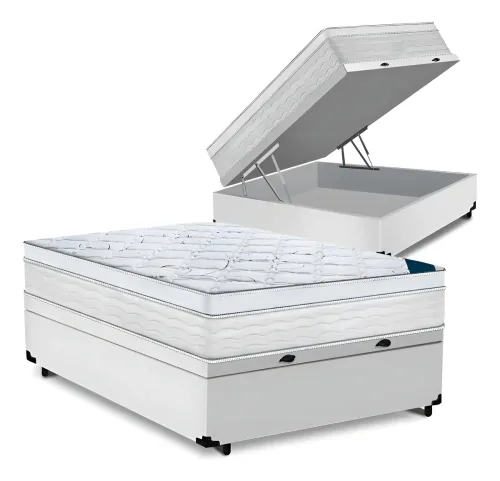 Cama Box Baú Casal + Colchão Toronto Mola Ensacada D33 32cm Cor Branco