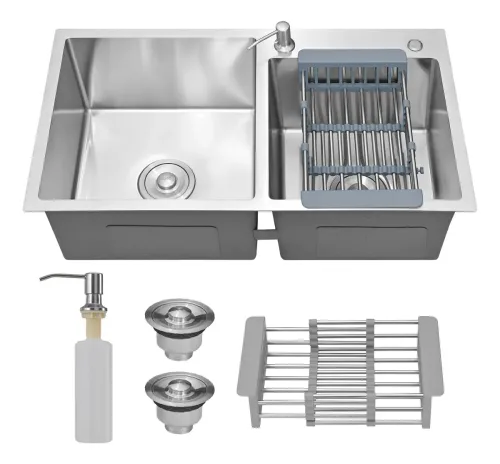 Cuba Cozinha Gourmet Pia Dupla Aço Inox 304 Quadrada Cor Prateado