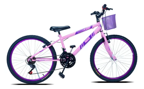 Bicicleta Aro 24 C/cestinha Forss Anny 18 Marchas Branco Cor Rosa